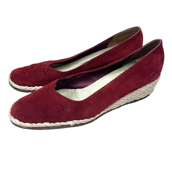 Vintage Salvatore Ferragamo Red Suede Espadrille Wedge Sandals - Picture 2 of 9